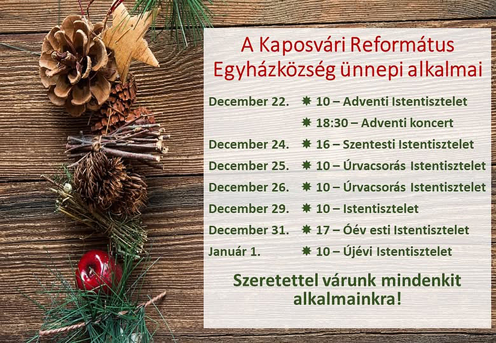 A Kaposvári Református Egyházközség ünnepi alkalmai – 2024