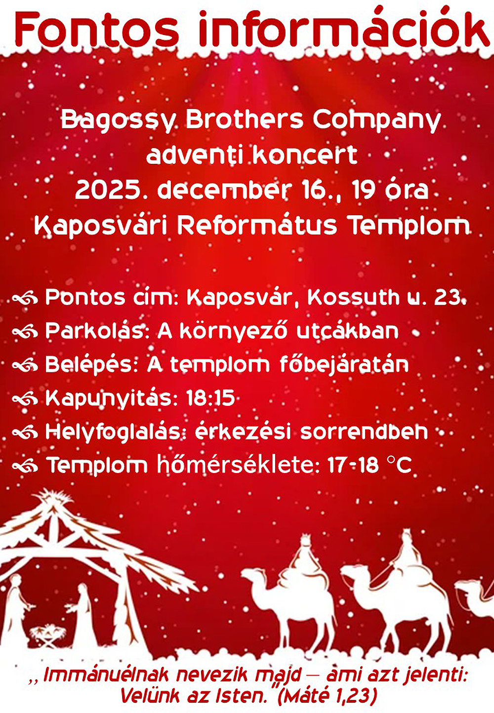 Bagossy Brothers Company koncert fontos információk