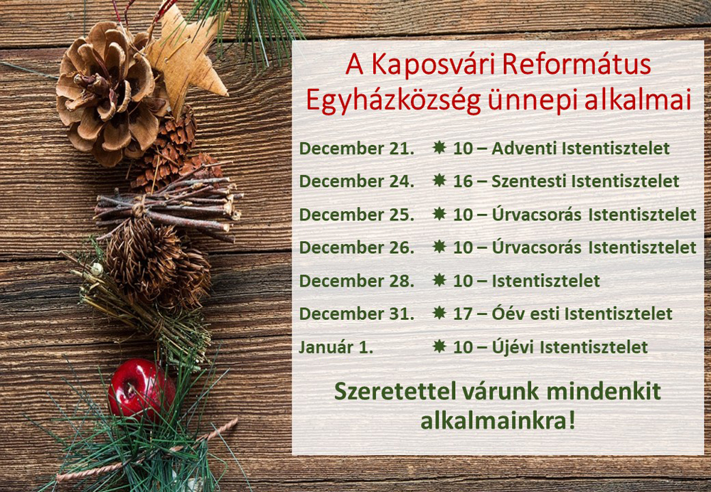 A Kaposvári Református Egyházközség ünnepi alkalmai – 2025