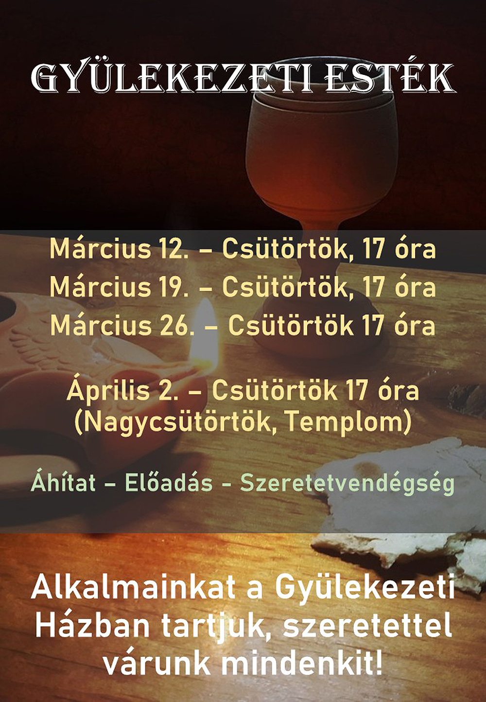Böjti gyülekezeti esték – 2026. március