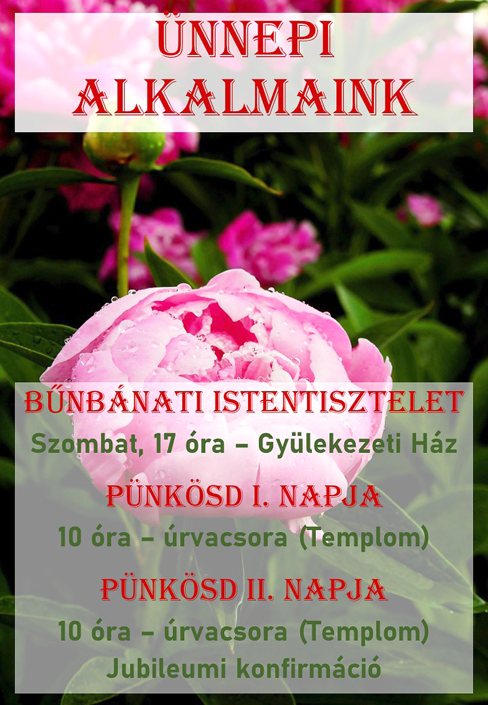 Pünkösdi ünnepi alkalmaink – 2026